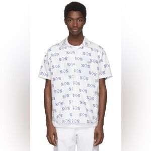 Noah NYC White ‘SOS’ Graphic Short Sleeve Button Up Shirt size L